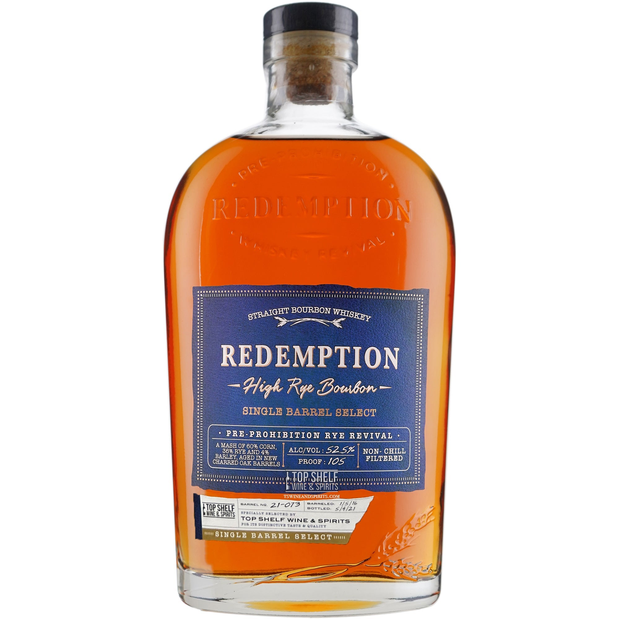Redemption Straight Bourbon High Rye Single Barrel Select 105 750ml ...